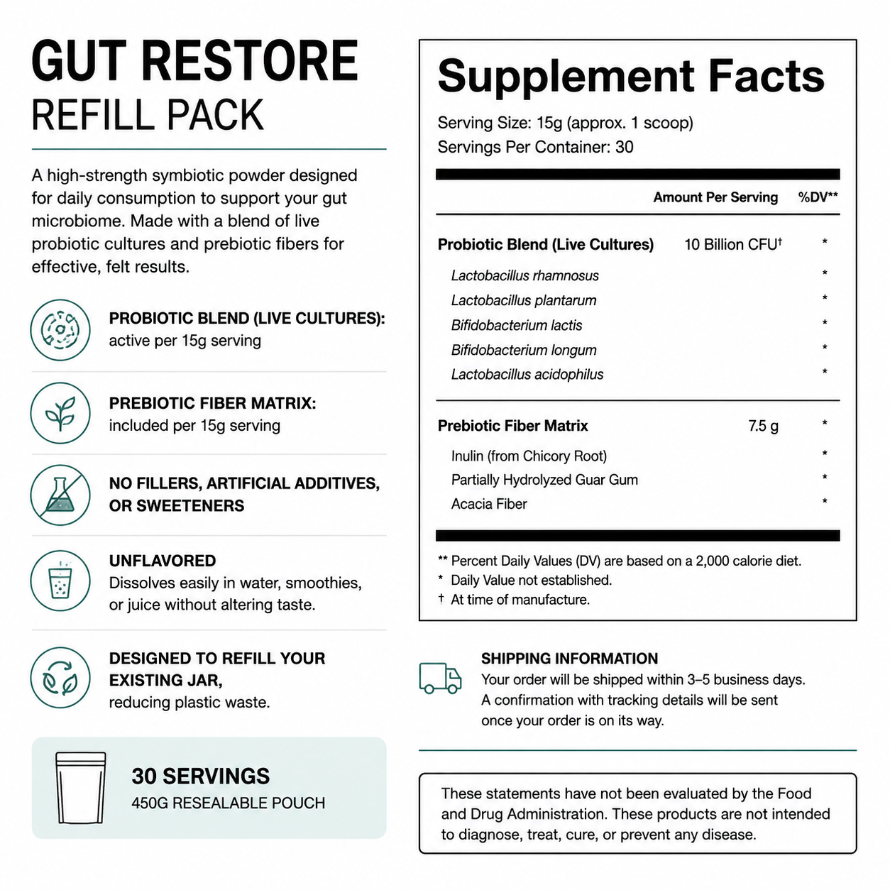 Pre & Probiotic Complex - Refill Pack (1x) — Supplement Facts