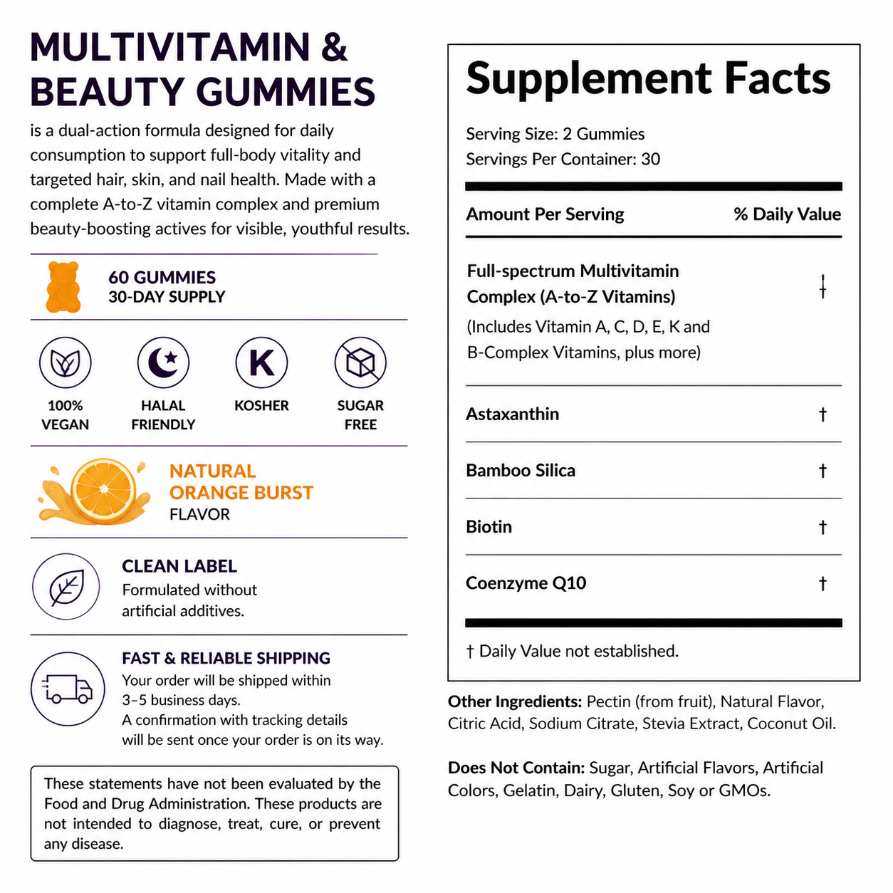 2-in-1 solution - Multivitamin + Beauty Boost Gummies — Supplement Facts