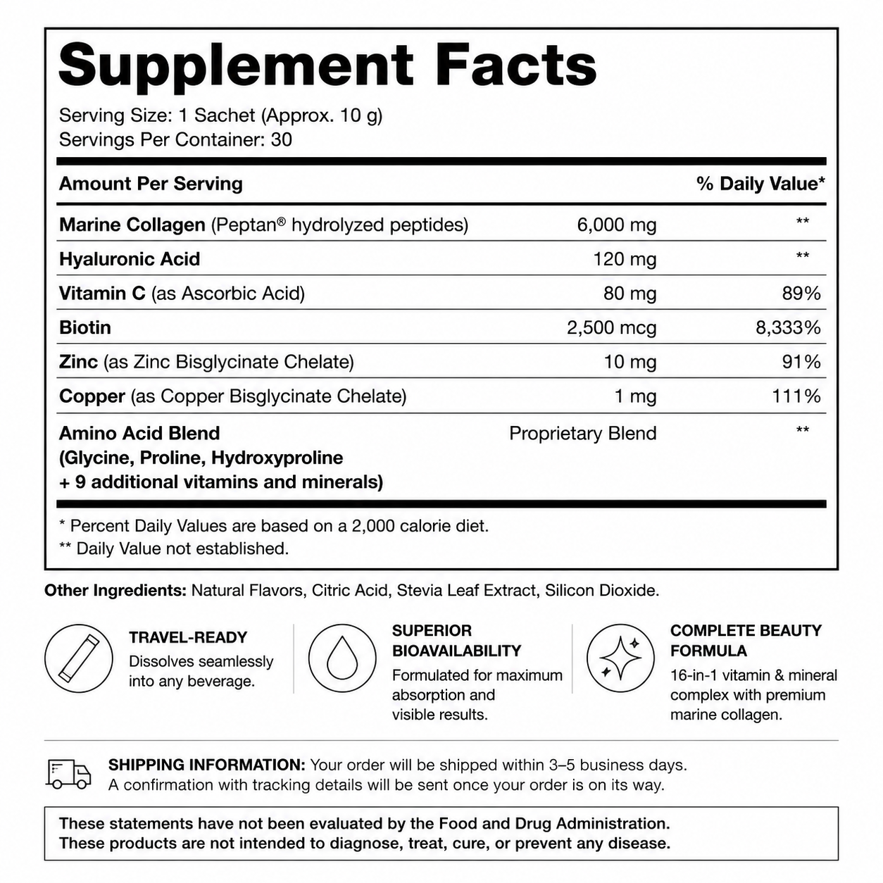 Marine (Fish) Collagen Beauty Blend (1 month, 30 sachets) — Supplement Facts